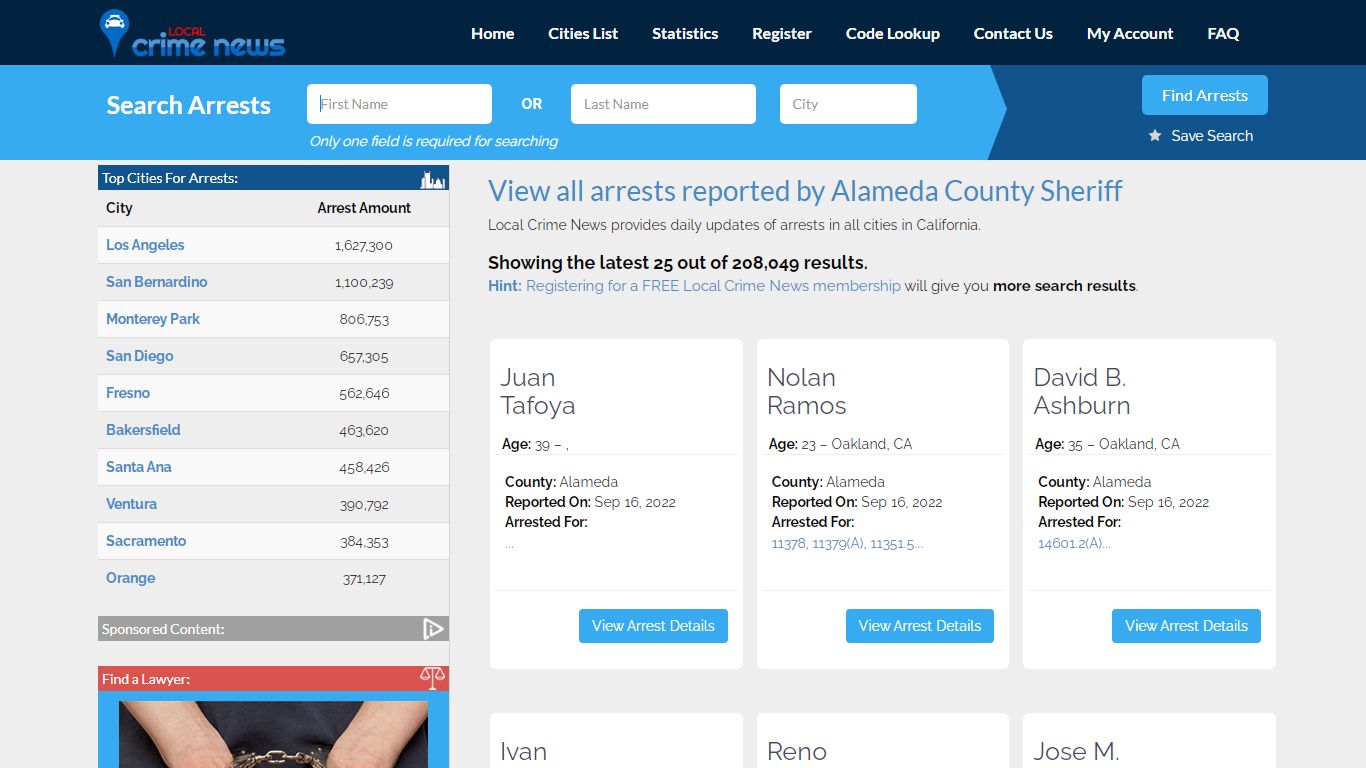 Arrests reported by Alameda County Sheriff | Local Crime News